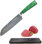 Santoku Knife 7 Inches, Professional Kitchen Knife Forge from High Carbon Stainless Steel with Ergonomic Green Resin Anti Slip Handle, Beautiful Gift Box