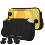 Orzly Grip Case for Nintendo Switch Lite – Case with Comfort Padded Hand Grips, Kickstand, & Pack of Thumb Grips - Black