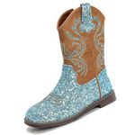 DADAWEN Kids Glitter Square Toe Cowgirl Boots Cowboy Western Boots Side Zipper Mid Calf Riding Shoes Blue 11 UK Child