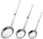 Hvanam Sieve Fine Mesh Strainer Set Stainless Steel Metal Flat Cooking Skimmer Ladle Colander With Handle Food Strainer Kitchen Tools For Kitchen Baking Oil Filter Flour Sifter Foam,L M Small 3Pack