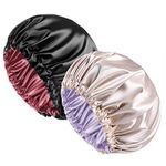 NIXTIL 2-Pack Satin Bonnet Sleep Reusable Cap -Long Hair Women, Double Layers Premium Sumptuous Silky Satin Hair Bonnet Cap, (Purple/Golden/Black/Red)