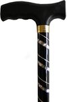 Deluxe Black with Silver Etched Engraved Flecked Stripes Pattern Ladies Adjustable Walking Stick Cane - 23" - 38.5"