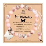 Sweet Birthday Gifts for Girls, Natural Stone Butterfly Bracelet for Daughter Granddaughter Friend Sister Niece Teens Girls with Gift Card and Box (7th)