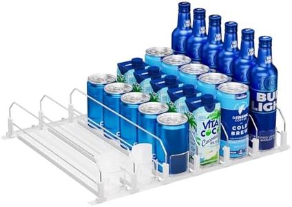 Puricon Drink Organizer for Fridge Pusher Glide, Spring Loaded Fridge Drink Dispenser, Self Pushing Soda Can Organizer for Refrigerator, Beer Bottle Beverage Organizer Drink Holder -6 Rows, White