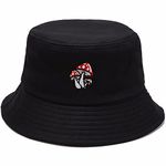 XYIYI Mushroom Black Embroidery Bucket Hat Cotton Beach Fisherman Hats for Women Girls