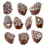 Royal Kraft Fabric Print Stamps Decorative Small Floral Leaf Shape Wooden Blocks -Set of 10