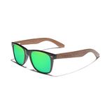 KINGSEVEN Wooden Sunglasses Polarized for Men Women Retro Vintage Mirrored Lenses Walnut Wood Frame W5777 (W5777-Green)