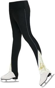 Gogokids Girls Ice Skating Pants Black Tights Fleece Dancing Trousers for Kids 4-14 Years