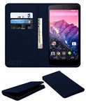 ACM Rich Leather Flip Wallet Front & Back Case Compatible with Lg Google Nexus 5 Mobile Flap Magnetic Cover Blue