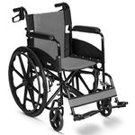 Lightweight Folding Wheelchair - Travel Friendly Foldable Self Propelled Transit Wheel Chair - Adjustable Footrests, Lock Lever Brakes, Dual Parking Brakes - Grey, Wide 20" Seat