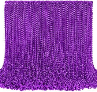 SHAOQINLIN 144 PCS Purple Mardi Gras Beads, 33'' Metallic Purple Bead Necklace Halloween Beaded Necklaces Party Beads for Carnival, Halloween, Christmas, Masquerade Party Favors