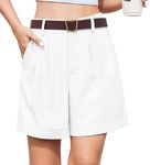 Yommay Shorts for Women Summer High Waisted Tailored Business Suit Trousers Short Lounge Ladies Work Elegant Shorts with Pockets,White,XL