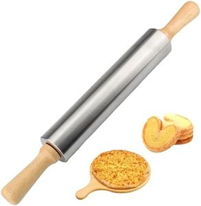 (44 * 5 * 5 cm) Mattarello, Mattarello con asse metallico e impugnatura in legno, ideale per attrezzature da forno, stabile e resistente, stendere l'impasto senza sforzo