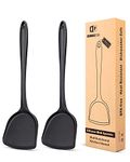 Pack of 2 Silicone Wok Spatula, Non-Stick, Heat, Stain and Odor Resistant, Easy to Clean and Dishwasher Safe, Seamless Kitchen Utensil for Cooking, Baking, Stir-Fry (Black)