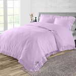 Three Quarter Size Duvet Covers Egyptian Cotton 600 Thread Count Ultra Soft and Breathable 3 Piece Set Lilac Trimmed Ruffle Quilt Cover with Zipper Closure & Four Corner Ties