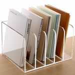 SANRUI Clear Acrylic Magazine File Holder Desk Organizer for Office Organization and Storage with 5 Vertical Compartments Bookshelf for Desk Home Office