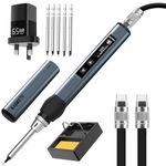 KAIWEETS 65W USB C Soldering Iron, Soldering Iron Set Aluminum, Temperature Adjustable 80-420°C, Portable Soldering Iron with Smart Digital Screen, 65W GaN Charger, USB C Cable and 5 Soldering Tips