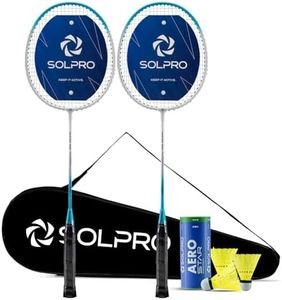 SOLPRO VORTEK 3000 Badminton Racket Set (2 Pcs) with 3 Shuttlecocks for Beginners & Intermediate, Adult & Kids with Full Cover Bag, Lightweight Durable Racket for Practice & Match (White/Blue)