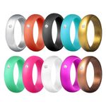 Flongo Women ‘s Workout Wedding Silicone Ring: 10 Packs Zircon Inlay Rubber Engagement Ring Set - Comfortable Fit Skin Safe Breathable Sports Rings Multi Colors