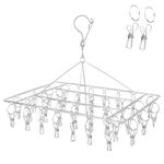 Qualsen Stainless Steel Hanging Drying Rack Portable Clip and Drip Hanger with 36 Metal Clothespins for Drying Socks, Baby Clothes, Cloth Diapers, Bras, Towel, Underwear, Hat, Scarf (Rectangle,1 Pack)