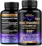 Niacinamide 500 mg - Vitamin B3 Flush-free Form Niacinamide Supplement - Healthy Clear Skin & Antioxidant Support - with Zinc & Vitamin C - Lab Tested, Vegan & NON-GMO - Made in USA - 120 Capsules