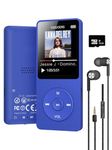 Cason 16GB Mini MP3 Music Player with Bluetooth 5.4, Video Playback & Voice Control Earphones,Pocket-Sized MP3 Player for Music,Voice Recording,FM Radio -Expanded Up to 128GB (Blue)