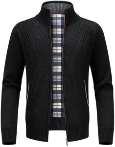 KUDORO Cardigan Gilet Homme Pull Homme Veste en Maille Chandail Homme Zippé Chaud Slim Fit Épais avec Col Montant Tricot Décontractée Polaire Men Sweater Mode Vest(Noir,4XL)