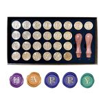 Wax Seal Stamp Set, 26 Letters A-Z Vintage Retro Brass Wax Sealing Stamp Kit Alphabet Removable Brass Head Sealing Stamp with Wooden Handle for Invitations Cards Letters Envelopes (26 PCS)