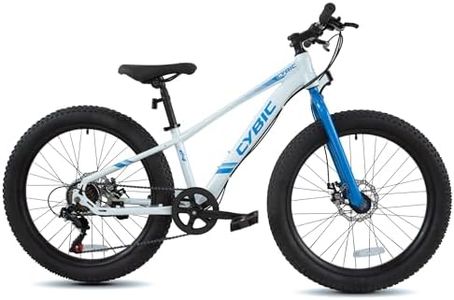 CYBIC 24 inch Fat Tire Mountain Bike, Bicycle with High Carbon Steel Frame, Double Disc Brake 24 in Tire Fat Tire Bike with 7 Speeds as a Gift, White/Blue