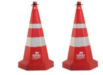 Nilkamal Road Traffic Safety Cone, Pack of 2 Cones 750mm, with 1 mtr Chain + 2 Hooks, (Safety Cone, Traffic Safety Cone, Road Safety Cone with Reflective Strips Collar)