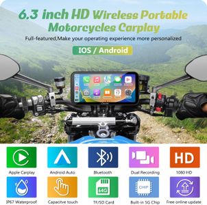 Carpuride W603D Motorcycle GPS CarPlay Screen – 6.3” Waterproof Touchscreen, Wireless CarPlay & Android Auto, HD Dual Cameras, Remote Control
