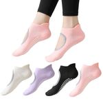 Proberos® Non-Slip Pilates Yoga Socks for Women, 4 Pairs Grip Socks with Breathable Open Top, Moisture-Wicking Cotton Polyester, Multi-Color, Anti-Skid Floor Exercise Sock for Yoga, Barre, Home