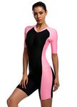 OUO Fashion Women Ladies One Piece Short Sleeve Swimwear Swimsuit Legsuit Swimming Costume Build in Bra with Cups Pink Asia M = UK 8