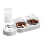 Marchul Cat Bowls, Gravity Water and Food Bowl, 15° Inclined Food Bowl for Ccat and Small Dog, Elevated Food Bowl with Automatic Water Bottle