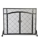 Plow & Hearth Celtic Knot Two-Door Fireplace Hearth Screen - Powder Coated Steel and Mesh - Black and Natural Metal Finish - 44"W x 33"H