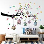 Sticker Yard PVC Vinyl Tree and Flowers Branch Leaves Wall Sticker for Home Decor/Decoration - Living Room, Bedroom, Kids Room (Multicolor, Size: 127X84 CM)