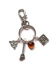 WITCH silver alloy triquetra broomstick spellbook charm keyring gift, Witch themed 3 witches halloween novelty fandom birthday Xmas present favors