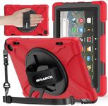 BRAECNstock for Amazon Fire HD 8 Tablet Case 12th Generation 2022 8" with Rotating Hand Strap + Stand Shoulder Strap Pen Holder Shockproof Protective Kindle Fire HD 8 12th Gen Kids Case Cover - Red