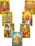 Wholesale Lot of 10 Hindu Gods and Goddess Golden Foil Posters : Size -5x7 Inches