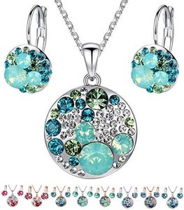 Leafael Ocean Bubble Women's Jewelry Set Made with Premium Crystals Emerald Green Opal Green Costume Fashion Pendant Necklace Earring Set, Silver Tone, 18" + 2", Gifts for Women