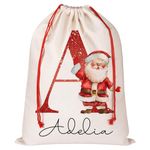 HooAMI Personalized Christmas Drawstring Gift Bags with Name and Initial Customized Christmas Santa Sack Pouch Gift Bag