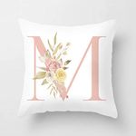 English Alphabet M Decorative Throw Pillow Covers Letter M Floral Pillow Cases White Velvet Soft Square Initial Cushion Covers Outdoor Sofa Couch Bedding Home Pillow Protectors 18x18 (M)