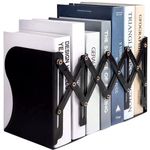 Book Ends - Adjustable Metal Book Ends for Shelves, Heavy Duty Expandable Bookends, Desk Bookshelf Book Storage Stand Book Holder Book Stopper Book Organizer Rack for Kids Home Office School (Black)