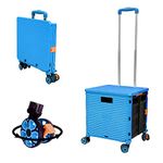 Foldable Shopping Trolley Box on Wheels with Lid Wear-Resistant Noiseless 360°Rotate Wheel & Adjustable Aluminum Alloy Handle Folding Boot Cart, 45KG/99LBS Load Capacity, Portable Durable Trolley