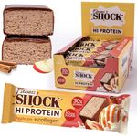 FitnesSHOCK High-Protein Bars - Apple pie & cinnamon, 30% Protein, Low Carb, No Added Sugar, 5g collagen, Fiber-Rich, Low-Calorie, 12x40g