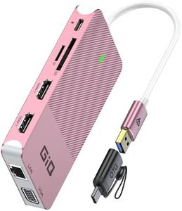 Estación de acoplamiento USB GIQ USB C Hub USB 3.0 a doble HDMI VGA, adaptador de triple pantalla, USB C, estación de acoplamiento para laptop, doble pantalla, compatible con MacBook M1, base USB, oro
