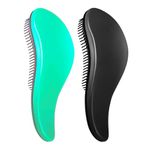 Wet or Dry Hair Brush Detangler for All Hair Types, WYNK Detangling Hair Brush, No Pain Tangle Free Hair Brush for Adults and Kids, Comb & Hair Brush for Natural, Curly, Straight (2 Pack, Green&Black