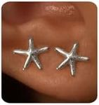 MUMREUES Silver Earrings for Women Trendy 14K White Gold Small Starfish Stud Earrings Dainty Lightweight Minimalist Simple Hypoallergenic Earrings Jewelry Gifts for Her