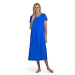 Miss Elaine Nightgown - Women's Long Tricot Nightgown, Short Flutter Sleeves, Comfortable Lightweight Fabric, Sleepwear, Sapphire, X-Large