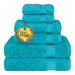 Cotton Paradise The Best Brand Awards, 6 Piece Towel Set, 100% Turkish Cotton Soft Absorbent Towels for Bathroom, 2 Bath Towels 2 Hand Towels 2 Washcloths, Aqua Blue Towel Set